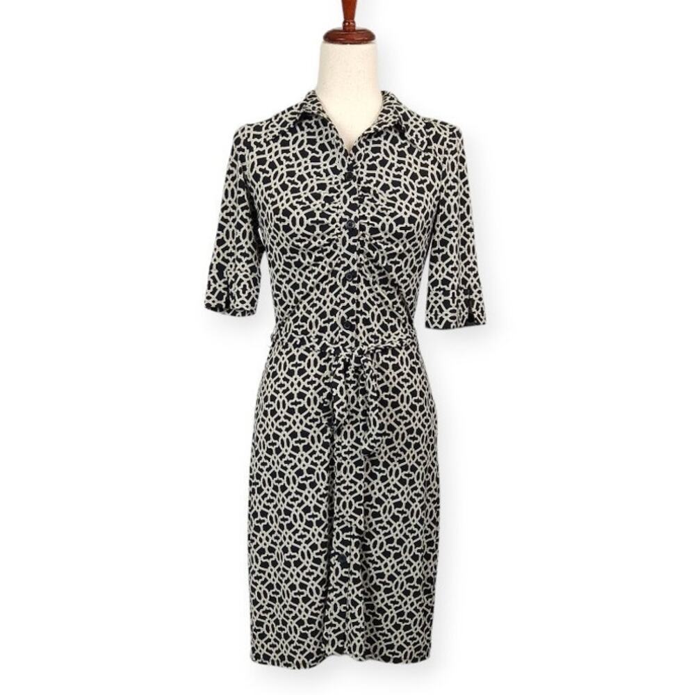 Laundry by Shelli Segal Shirt Dress Button Front Tie Waist Geo Print Size 4